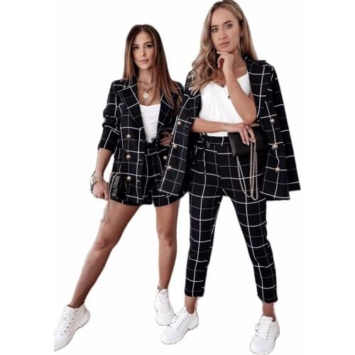 New arrive women hot sale Fashion lattice two-pieces one set suit