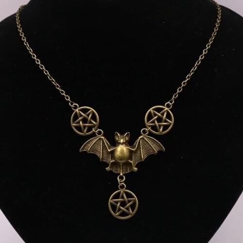 Silver plated and Bronze Bats Pentagram necklace, Gothic, Gifts for Girls