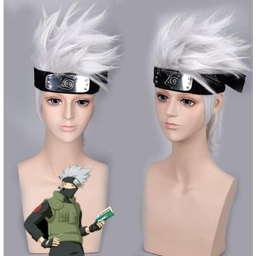 Anime NARUTO Hatake Kakashi Cosplay Wig Silver White Short Heat Resistant Sythentic Hair Wigs + Headband + Mask+ Wig Cap