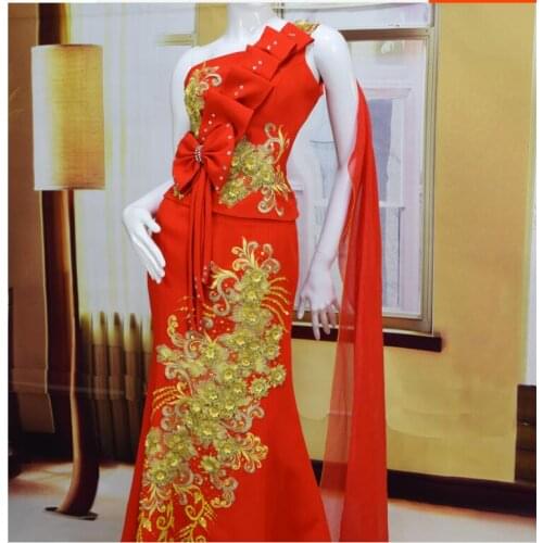 Luxury Thailand Wedding Dress Red Thai Mermaid Wedding dress