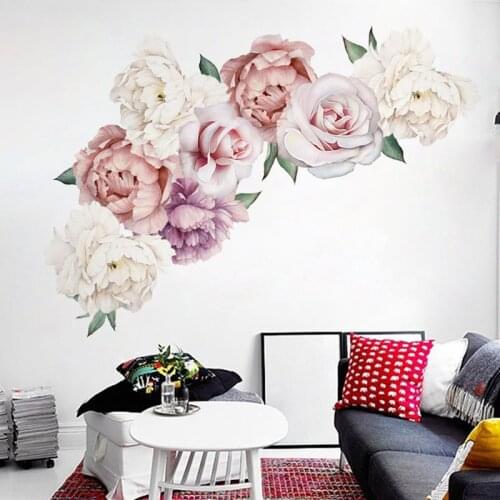 Pink White Watercolor Peony Flowers Wall Stickers for Kids Room Living Room Bedroom Home Decoration Wall Decal Home Decor Floral