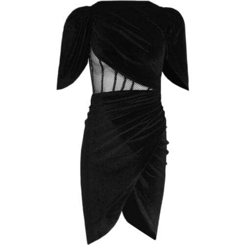 Sexy Mini Female Party Dress Women Vintage Black Women Velet Bodycon Dress Gothic Elegant Hollow Out Mesh 2021 New Party Dress
