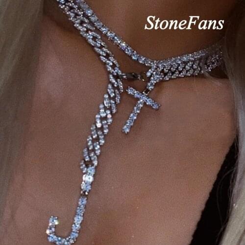 Stonefans A-Z Diy Two Letter Necklace Alphabet Choker Jewelry for Women Bling Crystal Cuban Chain Pendant Necklace Hip Hop Chain