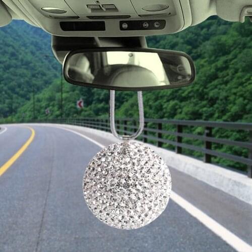 Car Decor Crystal Ball Car Rear View Mirror Charm Rhinestone Hanging Ornament For Car Interior Accessories