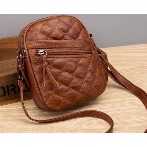 Vintage Plaid Shoulder Bag Women Multilayer PU Leather Crossbody Bag Large Capacity Square Bag Mobile Phone Purse Lady Handbag