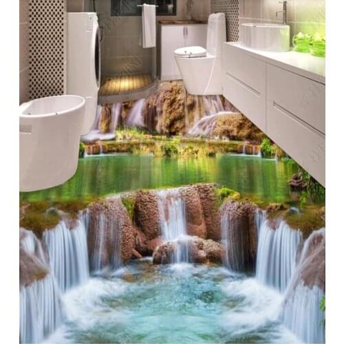 PVC Mountain stream waterfall natural landscape non-slip waterproof self-adhesive 3D floor sticker tiles bathroom 3D wallpaper