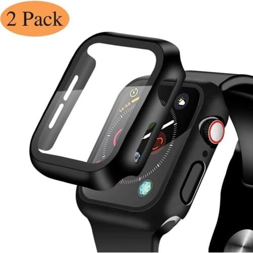 For apple watch 5 4 44mm 40mm case with 9H Tempered Glass Screen Protector film Hard PC Cover for iwatch Bumper cases men women