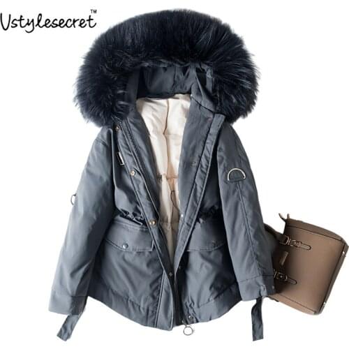 White Duck Down Coat Women Hoodied куртка женская With Artificial Fox Fur Collar Warm Patch Design Parkas Winter Clothing U10824