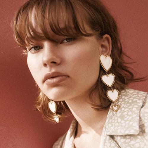 Flatfoosie Fashion White Red Heart Long Drop Earrings For Women Charm Ladys Street Style Statement Earrings Jewelry Accessories