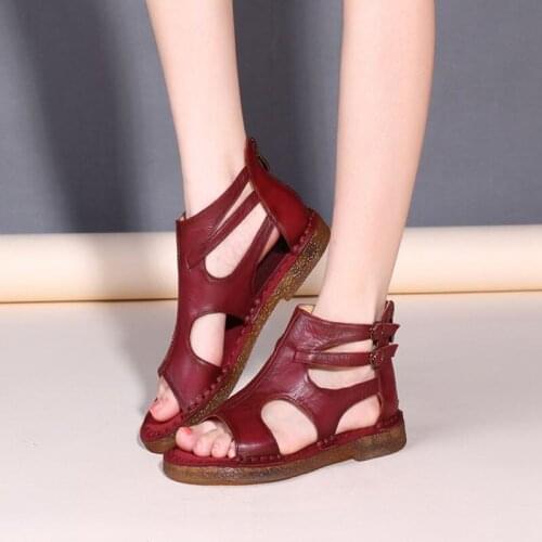 2020 summer handmade leather ladies sandals comfortable flat shoes women summer cow leather sandals