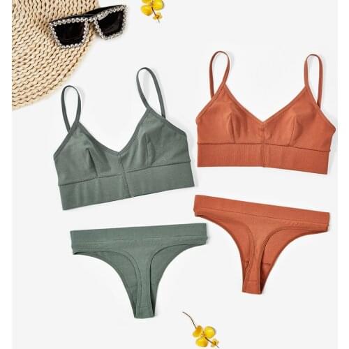 WOMEN White Bra and Panty Set Cotton Thong Lingerie Set Daily Wear Style Low Back Tank Tops Bralette Soft Cotton Underwear Kits