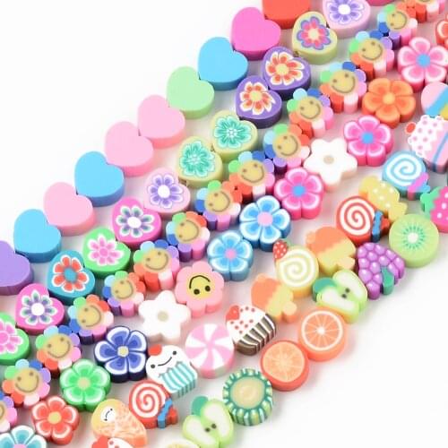 10mm 40PCS DIY Jewelry Findings Clay Beads Fruits Heart Flower Beads Polymer Clay Beads For Jewelry Making DIY Bracelet Necklace