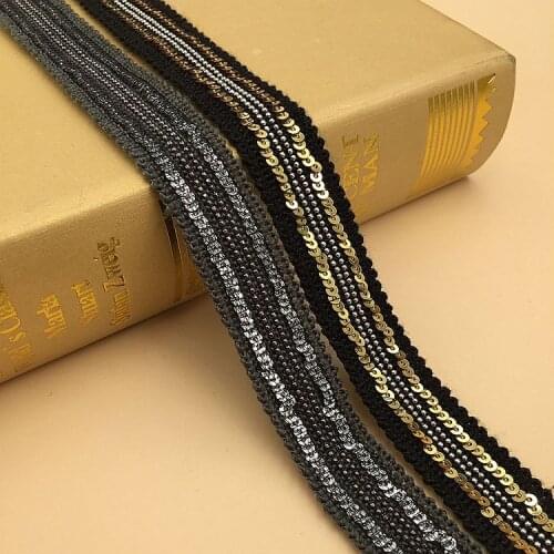 20Yards Golden Silver Beads Chain Lace Pearl Trims Vintage Fabric Paillette Sequin Chemical Lace Wedding Dress Dentelle Applique