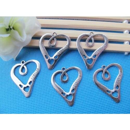 80pcs Antique Silver Filigree Hollow Heart Frame,Embedded Heart FOREVER,Connector Pendant Charm/Finding,DIY Jewelry Accessory
