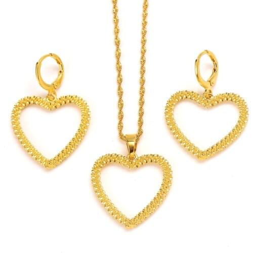 African Jewelry Sets Pendant Necklaces Earrings Women Gold Color heart Chains wedding party gifts PNG