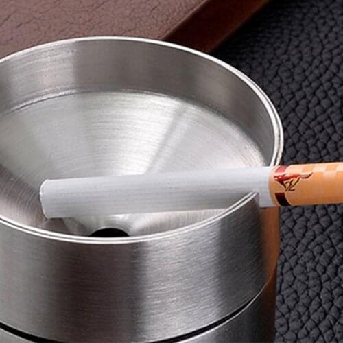 Stainless Steel Car Ashtray with Lid Auto Extinguished Cigarette Smokeles Holder