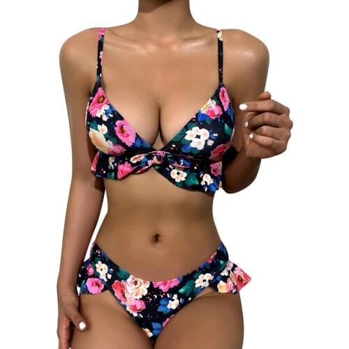 Bikini solid color striped split body leaky belly swimsuit female summer beach bikini European and American tight Bikini Swimsui
