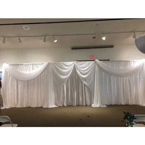 Pure White Wedding Backdrop With Elegant Swag 10ftx20ft stage decoration banquet party stage curtain Event Decor