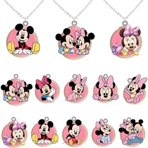 Disney Pink Mickey Mouse Necklace Fashion Creative Accessories Minnie Mickey Epoxy Resin Pendant Acrylic Jewelry Long Chain