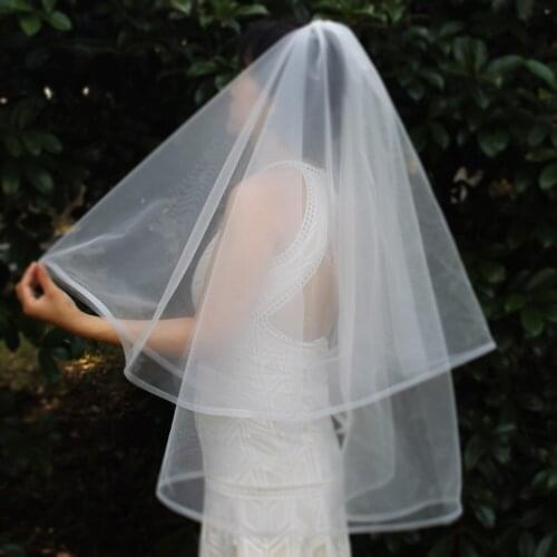 Short 2 Layers Wedding Veil with Horsehair Edge 2T Elegant New White Ivory Bridal Veil with Comb Wedding Accessories