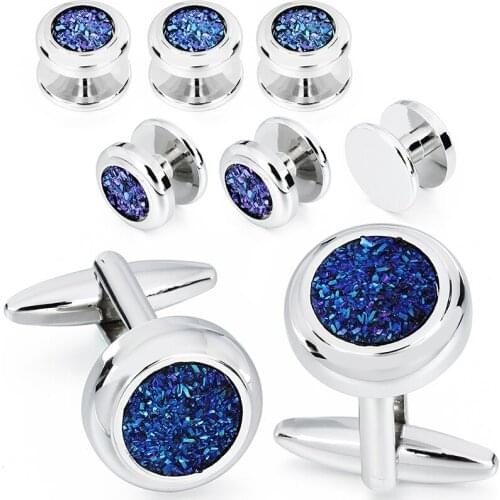 HAWSON Shinny Cufflinks Tuxedo Studs Set for Mens Dress Shirt - Best Gifts for Wedding Formal Event Multicolor Available