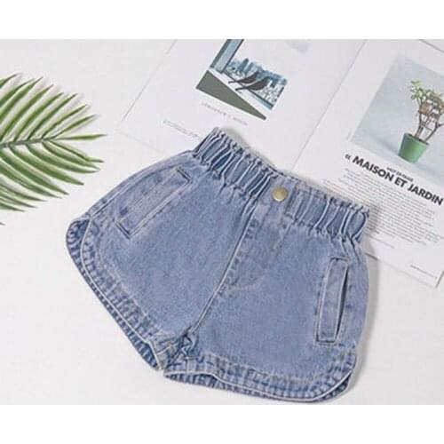 Girls cotton Denim jeans Shorts Summer Children Soft Casual Trousers Fashion Hot Jeans Denim Eastic Pants Blue Black