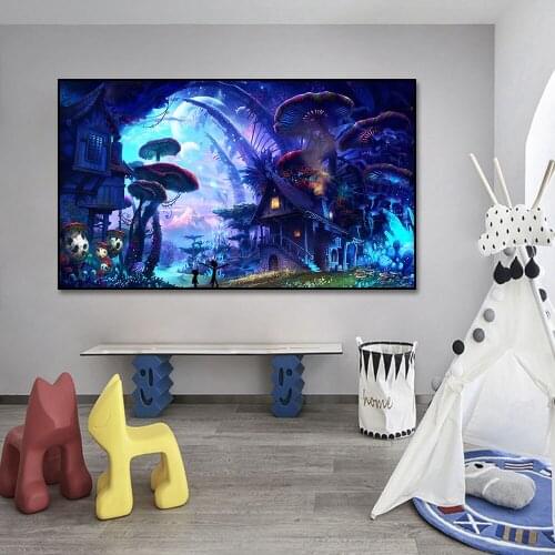Animation Portrait Poster Wonderland Forest Canvas Print Wall Art Canvas Painting Picture for Children Room Decoration NO FRAME