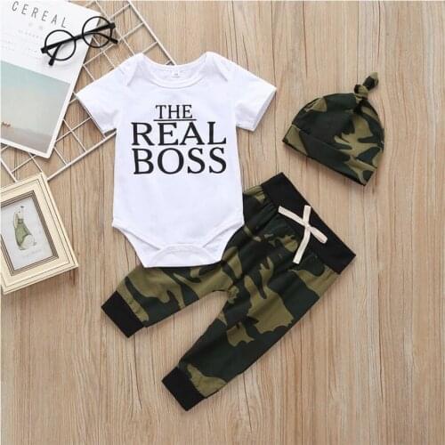 Baby Boy Clothes Sets Spring Autumn Solid Newborn Baby Clothing Short Sleeve Tops +Hat +Camouflage Outfits Casual Baby Pajamas