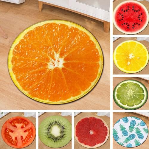 3D Printed Simulation Fruit Round Carpets Childrens Bedroom Soft Flannel Rugs Bathroom Non-Slip Rug Kitchen Dining Table Carpet
