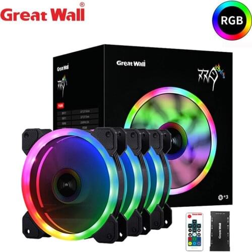 Great Wall PC Case Fan 120mm CPU Cooler Fan RGB Quiet Computer Case Cooling Fans Kit with Controller Remote Adjust LED