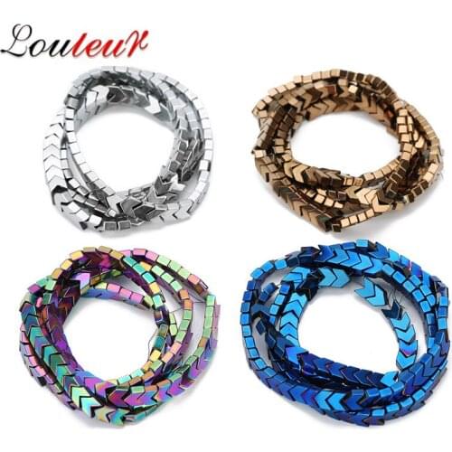 LOULEUR 90Pcs/lot Natural Stone Arrow Shape Beads 4mm Hematite Beads Charms Glass Loose Beads For DIY Jewelry Making