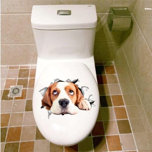 Lovely Dog Toilet Seat Stickers Home Decoration 3d Animals Puppy Mural Art Diy Wall Decals Peel And Stick Poster