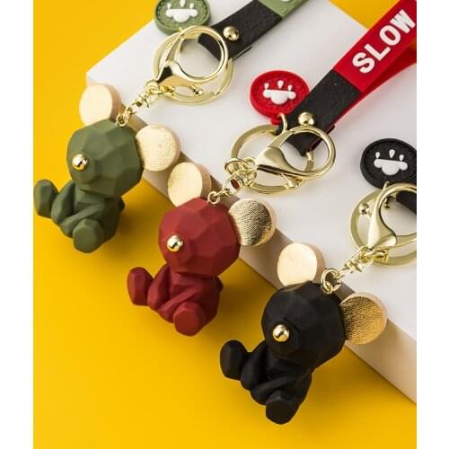 Cartoon 3D Resin Bear Golden Ear Doll Alloy Keychain Pendant Popular Cute Bag Phone Lanyard Men Women Car Key Ring Girl Boy Gift