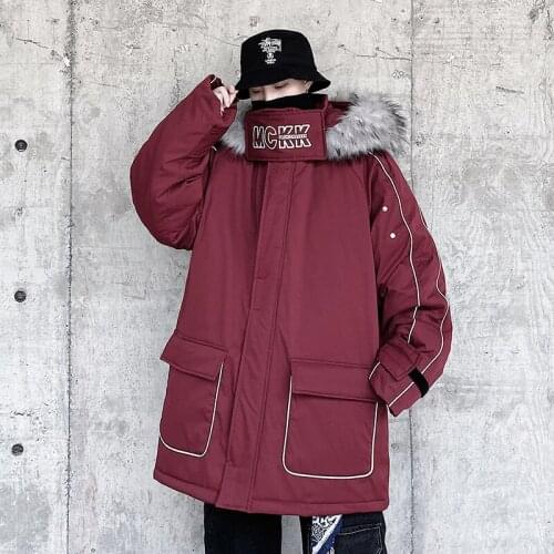 Mens winter jacket Coat Fur Hooded Warm Parka Men Casual Fashion Mid-length Mens Outwear