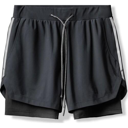 Mens 2 In 1 Double Tight Leg Anti-Light Sports Casual Trend Shorts Mens Running Training Stretch 5 Point Basketball Pants