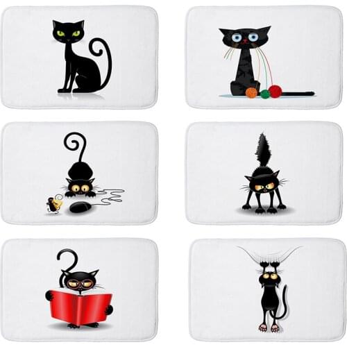 Black Cat Pet Digital Printing Bedroom Room Bathroom Doormat kitchen Carpets Non-slip Colorful Flower Floor Mat mat228