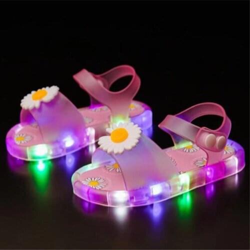 2021 NEW Children LED Garden Shoes Kids Slippers Baby Bathroom Sandals Shoes for Girl Light Luminescence Cartoon cattle Pink
