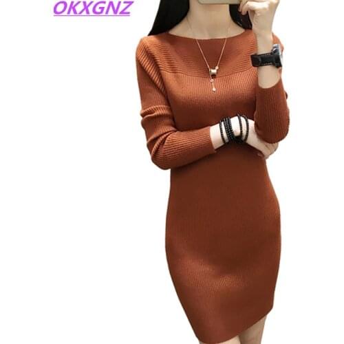 2020 Autumn Winter Women Sweater Dress Warm Pullovers Sweater Elastic Slim Knitted Dress Bottoming Sexy Women Mini Dresses 339
