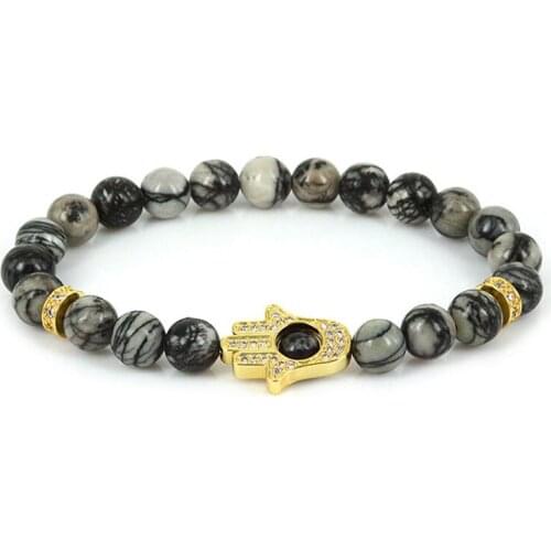 Spider Web Stone Beaded Hamsa Bracelets CZ Beads Gold Evil Eyes Charm Bracelet Women Girl Men Fatima Hand Bangle Female