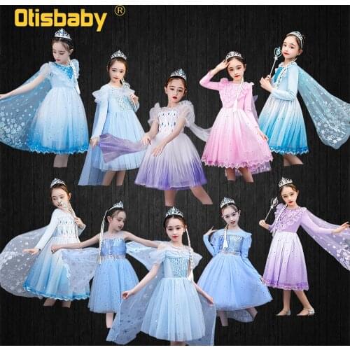 Top Quality Girls Elsa Dress with Fairy Tail Anna Elza Dress Up Halloween Princess Costume Autumn Toddler Light Blue Tutu Dress