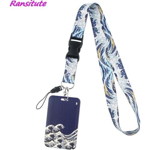Ransitute R1771 Waves Fashion Lanyards ID Badge Holder Bus Pass Case Cover Slip Bank Credit Card Holder Strap Cardholder