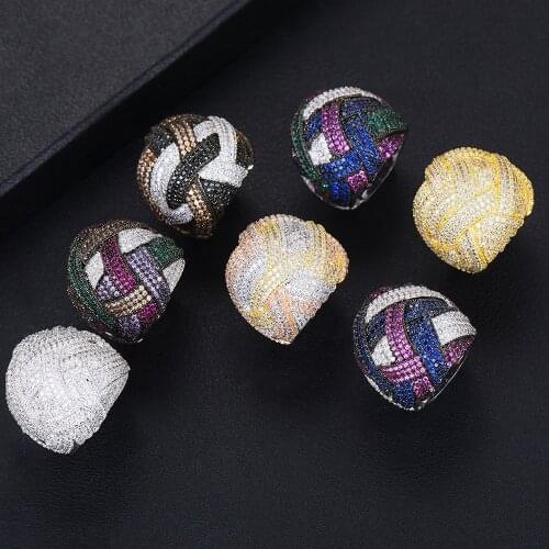 Handmade Dubai African Style Luxury Bridal Wedding Wide Big rings Full Mini AAA Cubic Zirconia Women Best Jewelry Gift