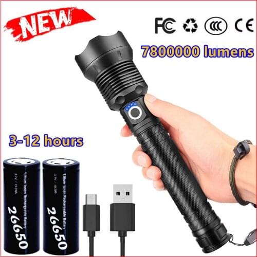 Most Powerful LED Flashlight USB Rechargeable LED Torch Light Waterproof Zoom Hand Lamp 18650 XHP90 xhp70Tactical Flashlight