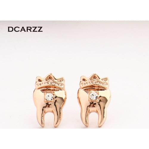 Crown Teeth Crystals Stud Earrings Dentist Medical Jewelry for Nurse/Doctor/Dental Student Science Jewellry Milk Tooth Gift