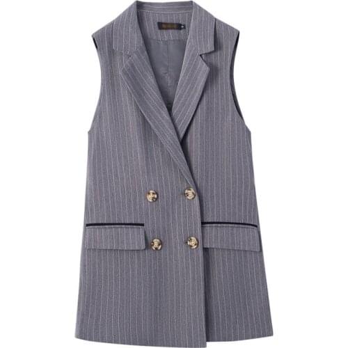 Gray Striped Suit Vest Female 2021 Spring Autumn New Korean Straight Waistcoat Double-breasted Womens Big Size Vest Jacket aq731