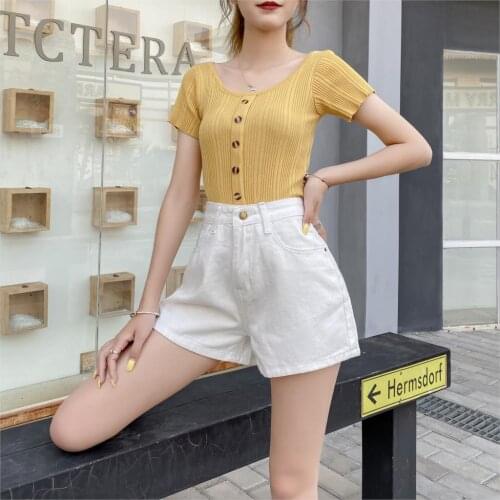 High Waist Woman White Shorts Summer Casual Loose Vintage Wide Leg Short Jeans Women Harajuku Street Wear Denim Shorts