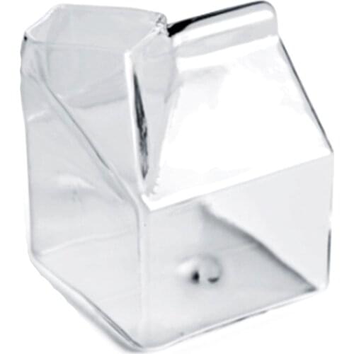 Glass Milk Cup Square Milk Carton Microwave Oven Can Be Heated Home Creative Breakfast Cup