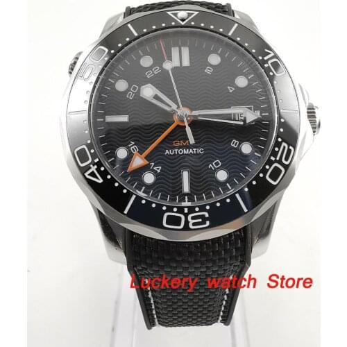 41mm no logo black dial Luminous saphire glass;black Ceramic Bezel GMT Automatic movement mens watch-BA99