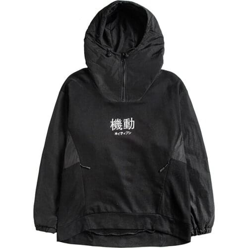 Techwear Black Hip Hop Letter Embroidery Hooded Patchwork Hoodies Sweatshirts Men Casual Streetwear Loose Pullover Male Hoody