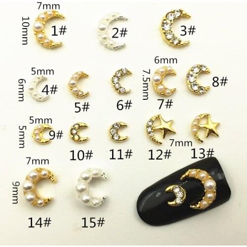 50pcs/pack Korea Nail art Decorations Kawaii Moon Nail Parts Glitter Crystal Pearl Nail Accessories DIY Alloy Nail Tips Supplies
